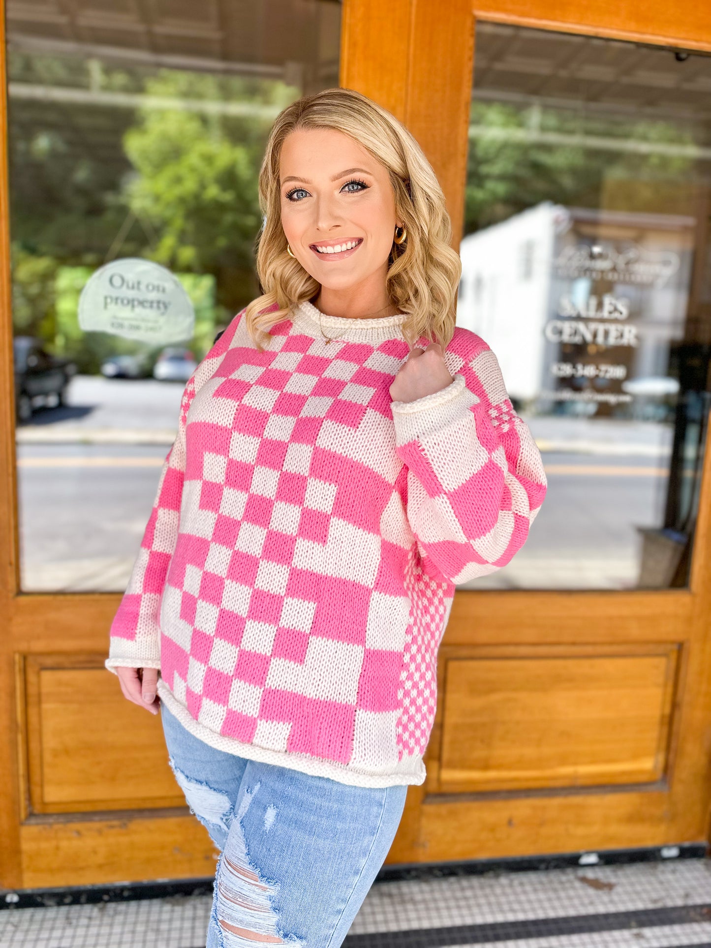 Wonderstruck Pink Checked Sweater