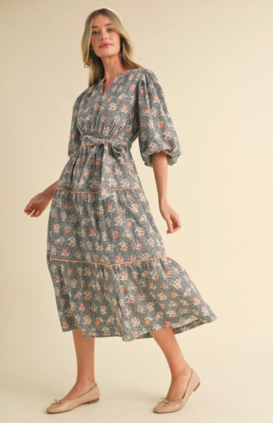 Ophelia Steele Blue Floral Midi Dress