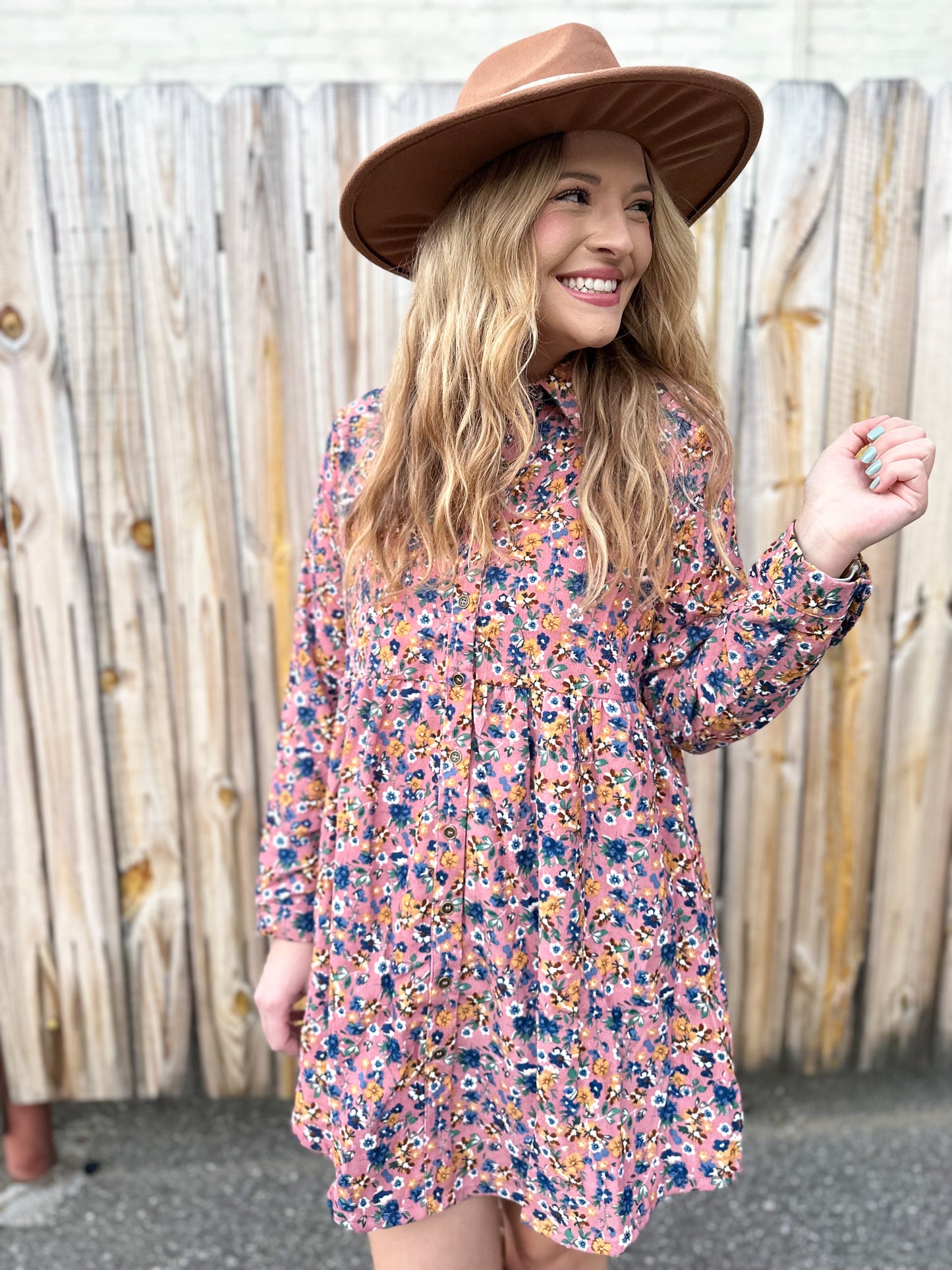 One Way Ticket Pink Button Up Floral Dress