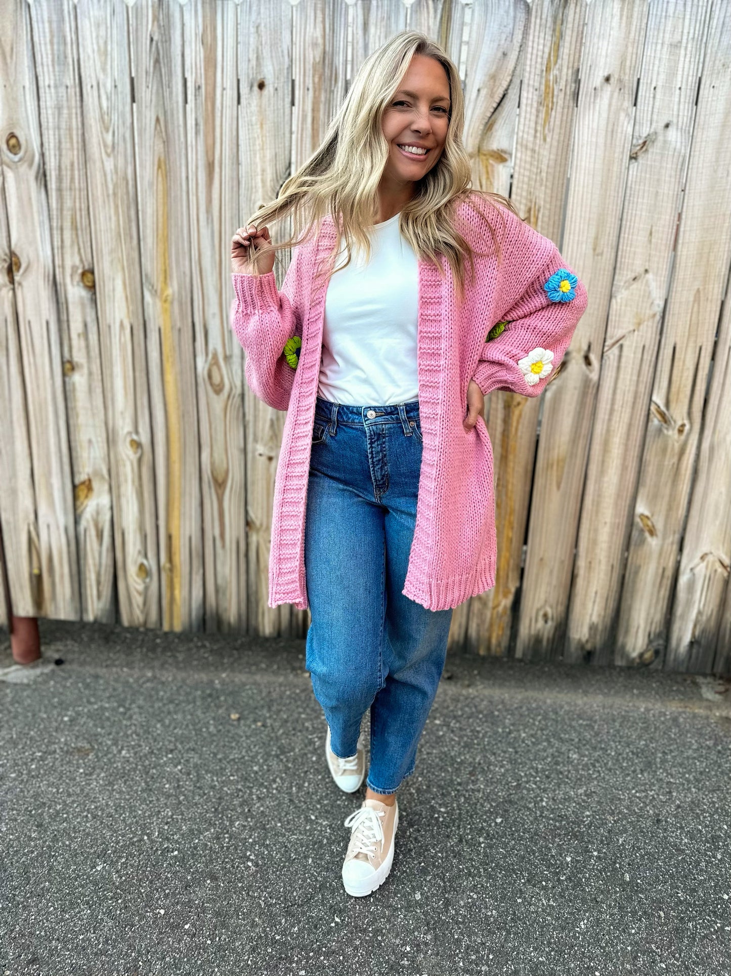 In Bloom Pink Floral Crochet Cardigan