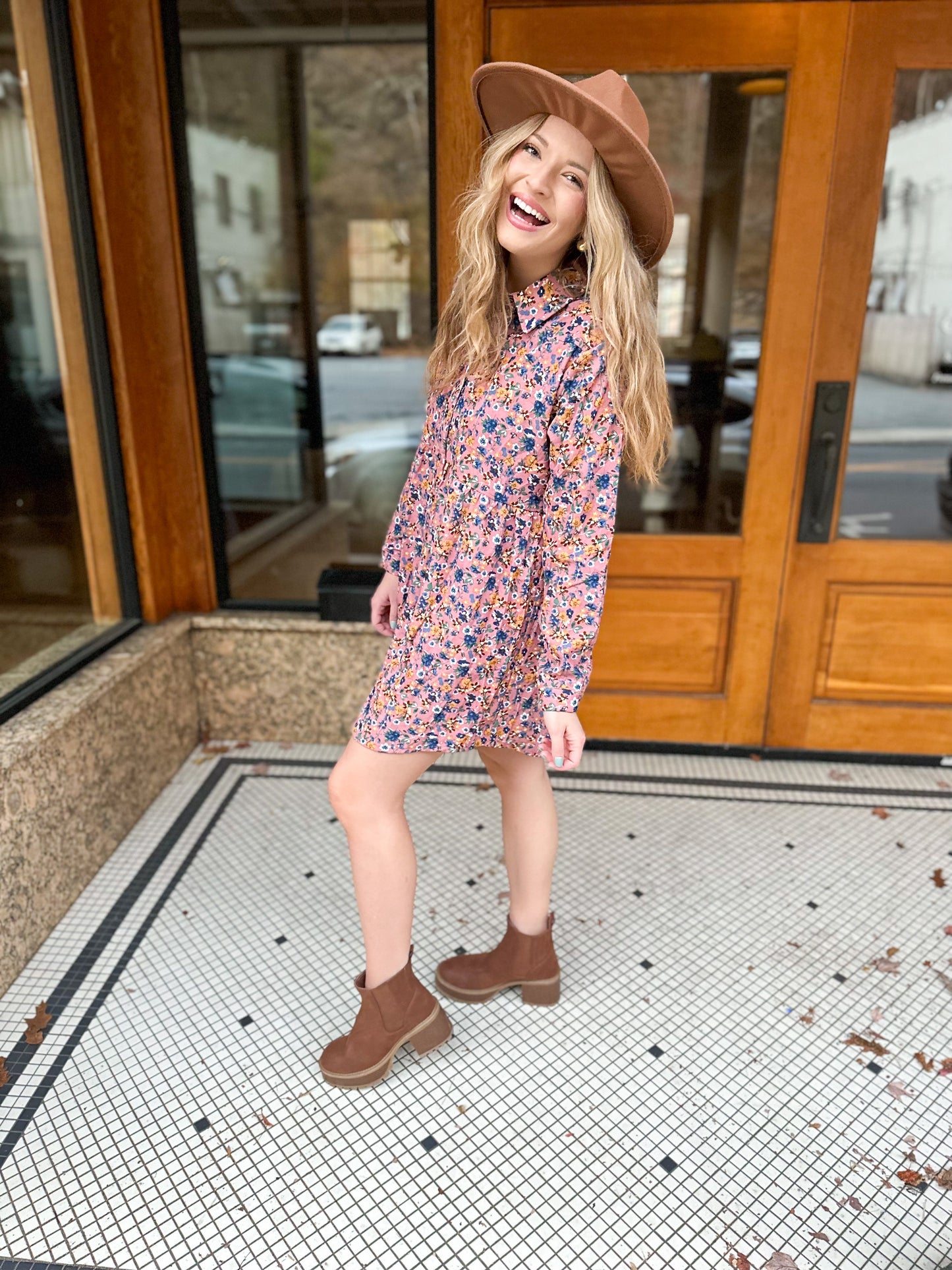 One Way Ticket Pink Button Up Floral Dress