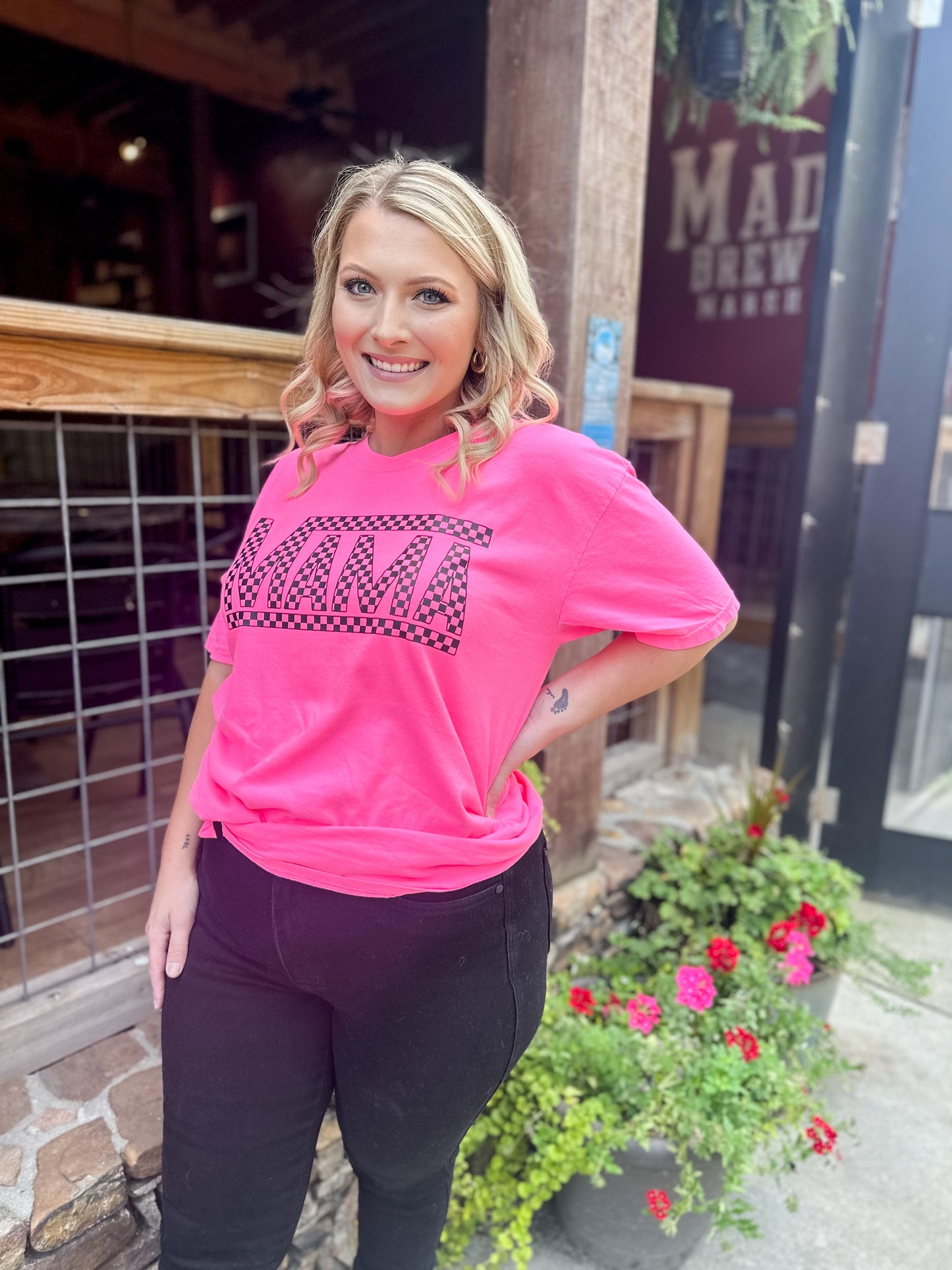 Mama Checked Comfort Color Tee