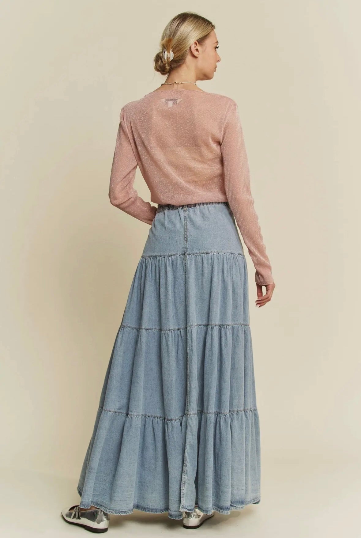 Folklore Tiered Denim Maxi Skirt