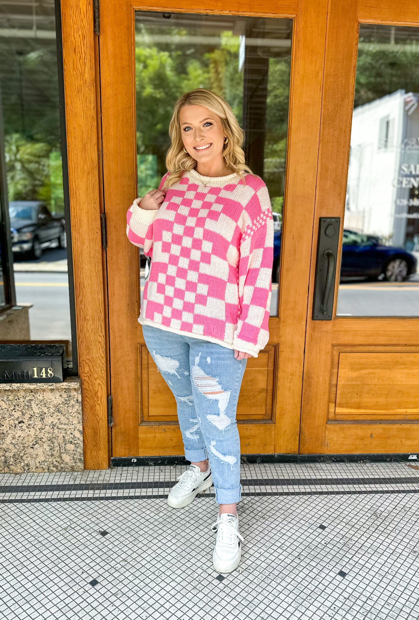 Wonderstruck Pink Checked Sweater