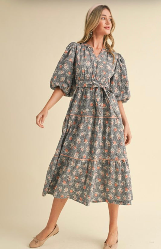 Ophelia Steele Blue Floral Midi Dress