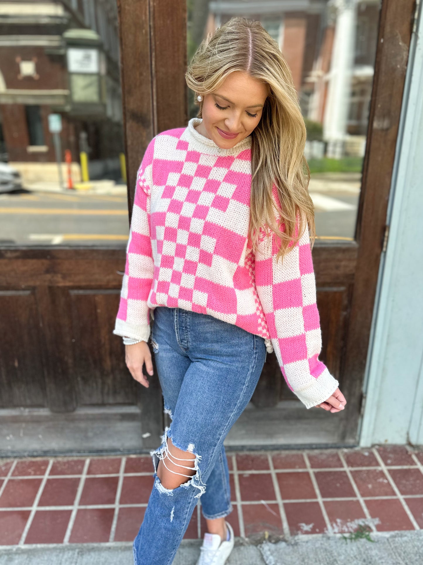 Wonderstruck Pink Checked Sweater