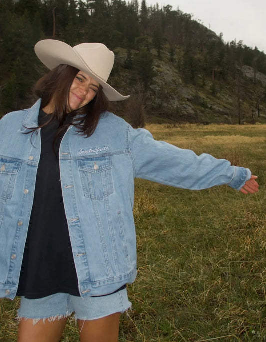 What A Friend We Have In Jesus Oversized Denim Jacket