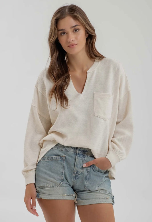 Pep In Your Step Oatmeal Split Neck Top