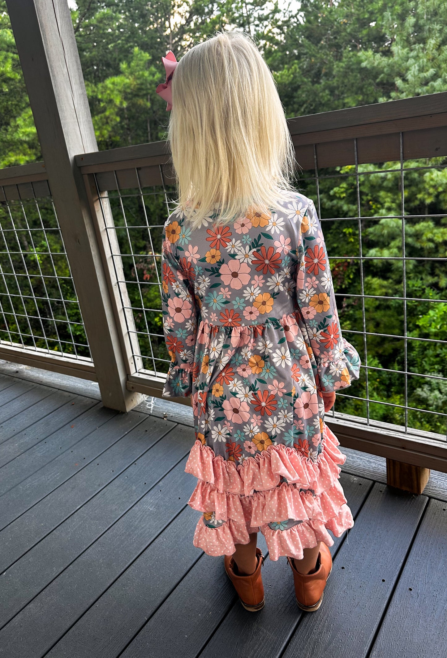 Girls Peach Floral Maxi Dress