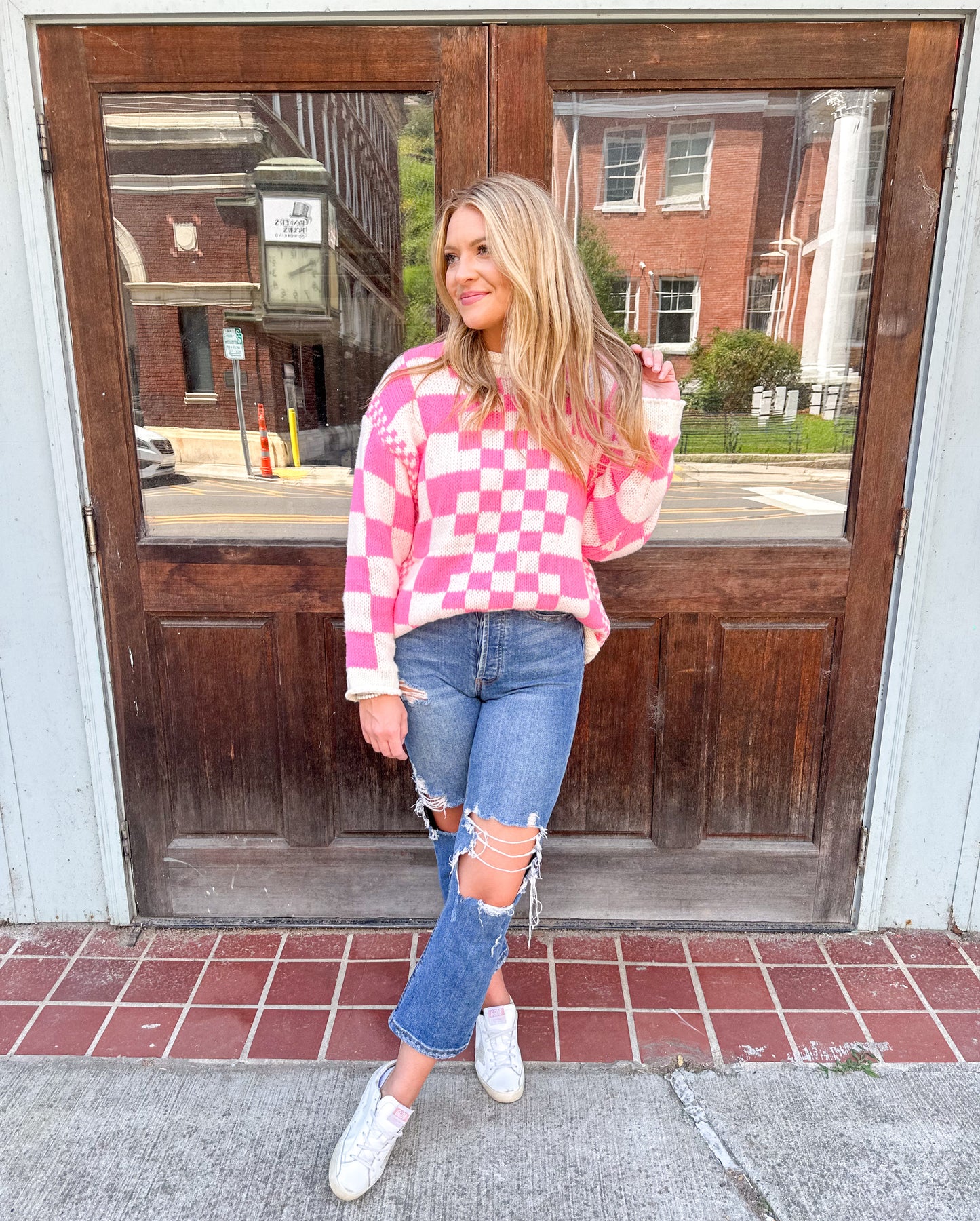 Wonderstruck Pink Checked Sweater
