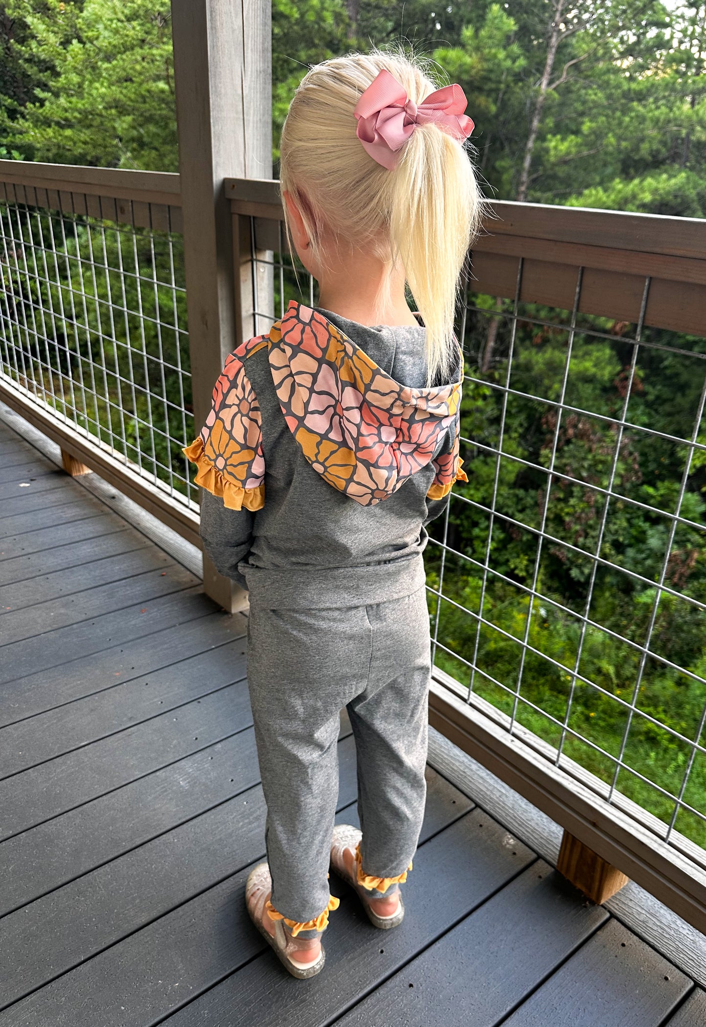 Girls Boho Floral Hoodie Set