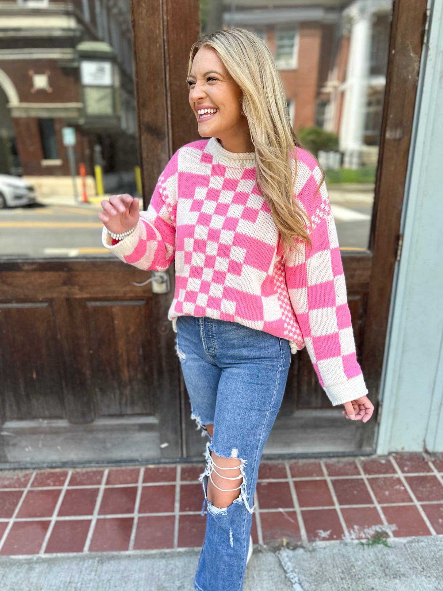 Wonderstruck Pink Checked Sweater