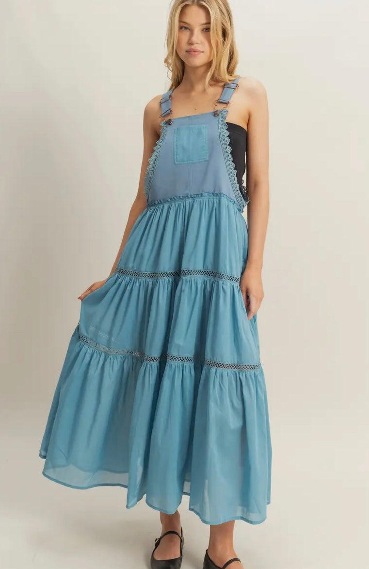 Boho Tiered Overall Dress Medium Boho Tiered Overall Dress Medium