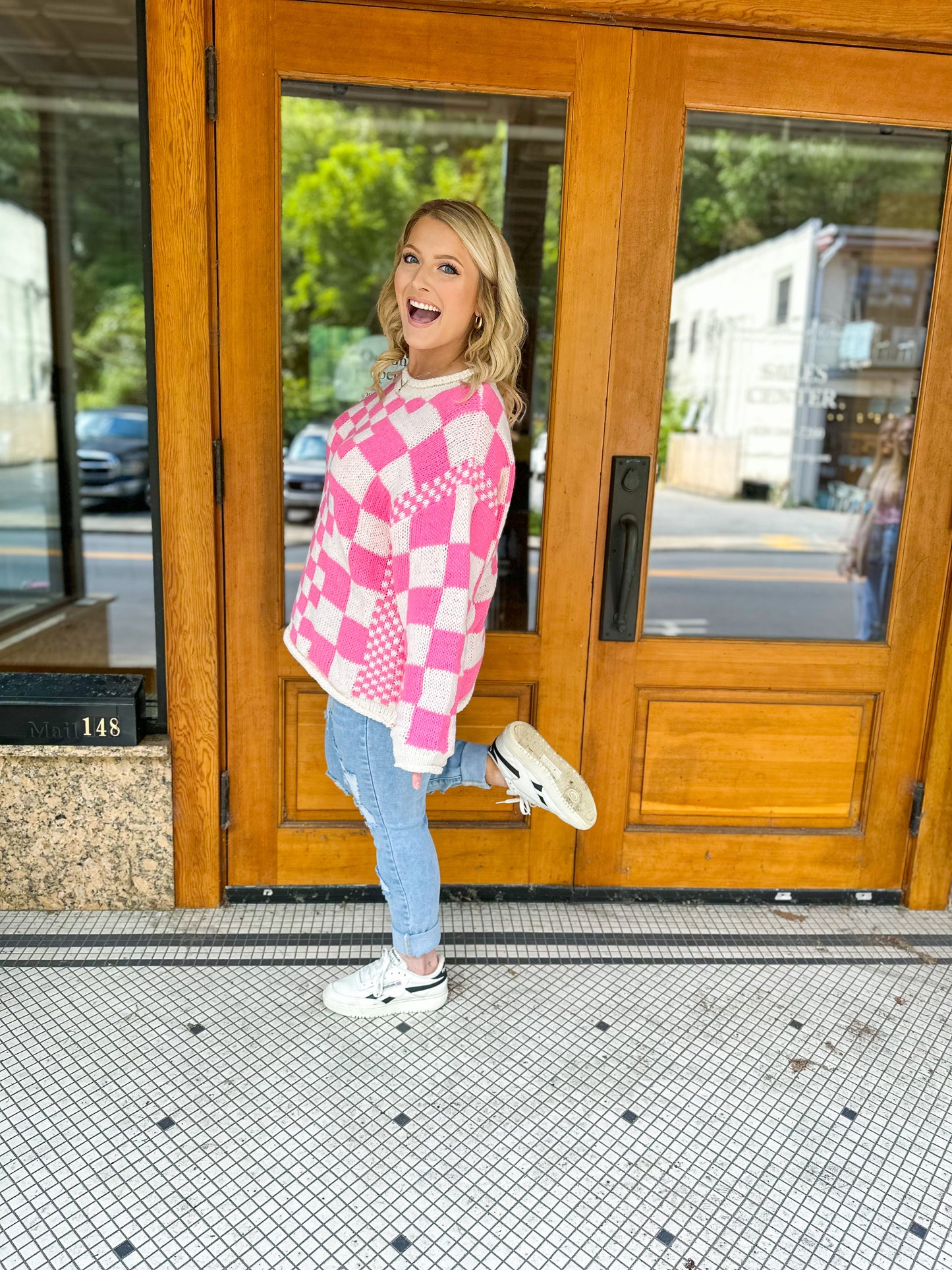 Wonderstruck Pink Checked Sweater
