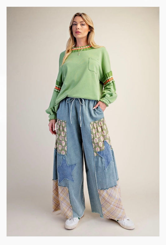 Talk of the Town Denim Patchwork Palazzo Pants