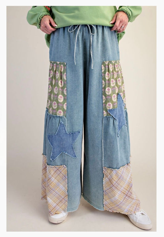 Talk of the Town Denim Patchwork Palazzo Pants