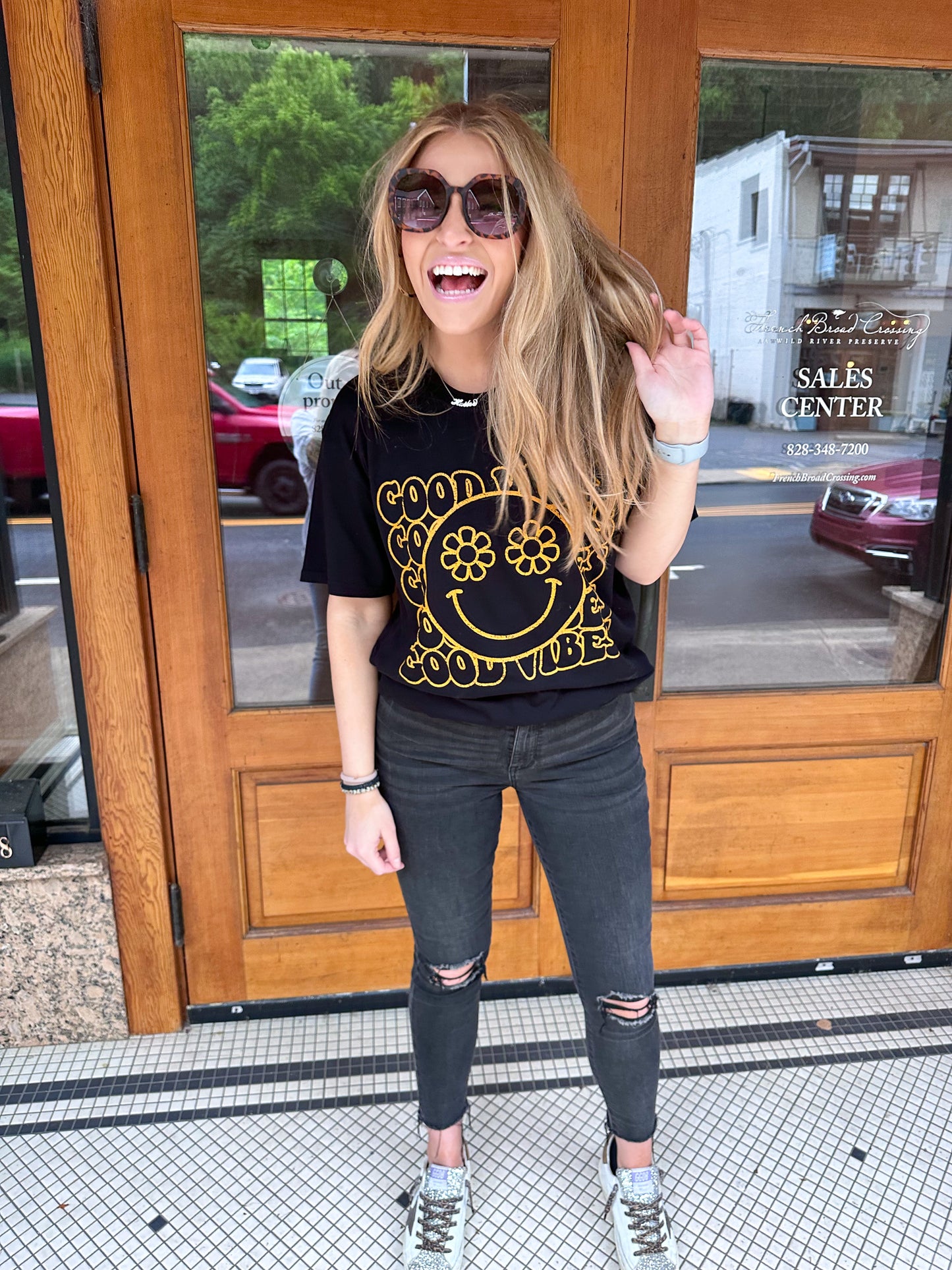 Good Vibes Black Oversized Graphic Tee