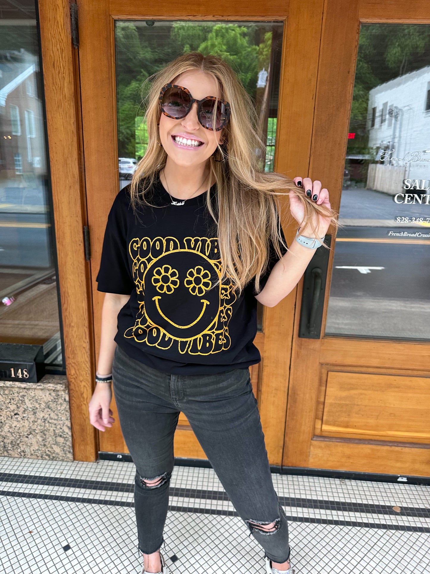 Good Vibes Black Oversized Graphic Tee