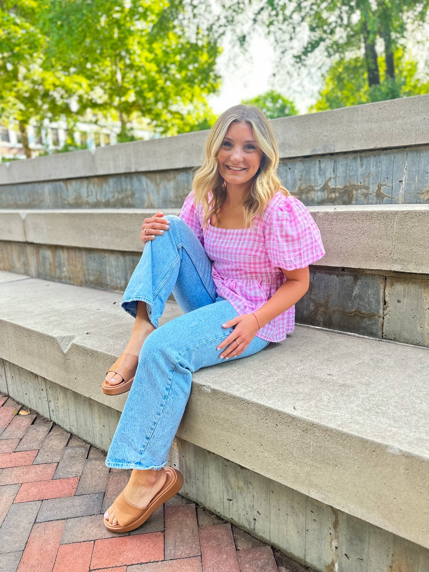 On My Mind Pink Gingham Top