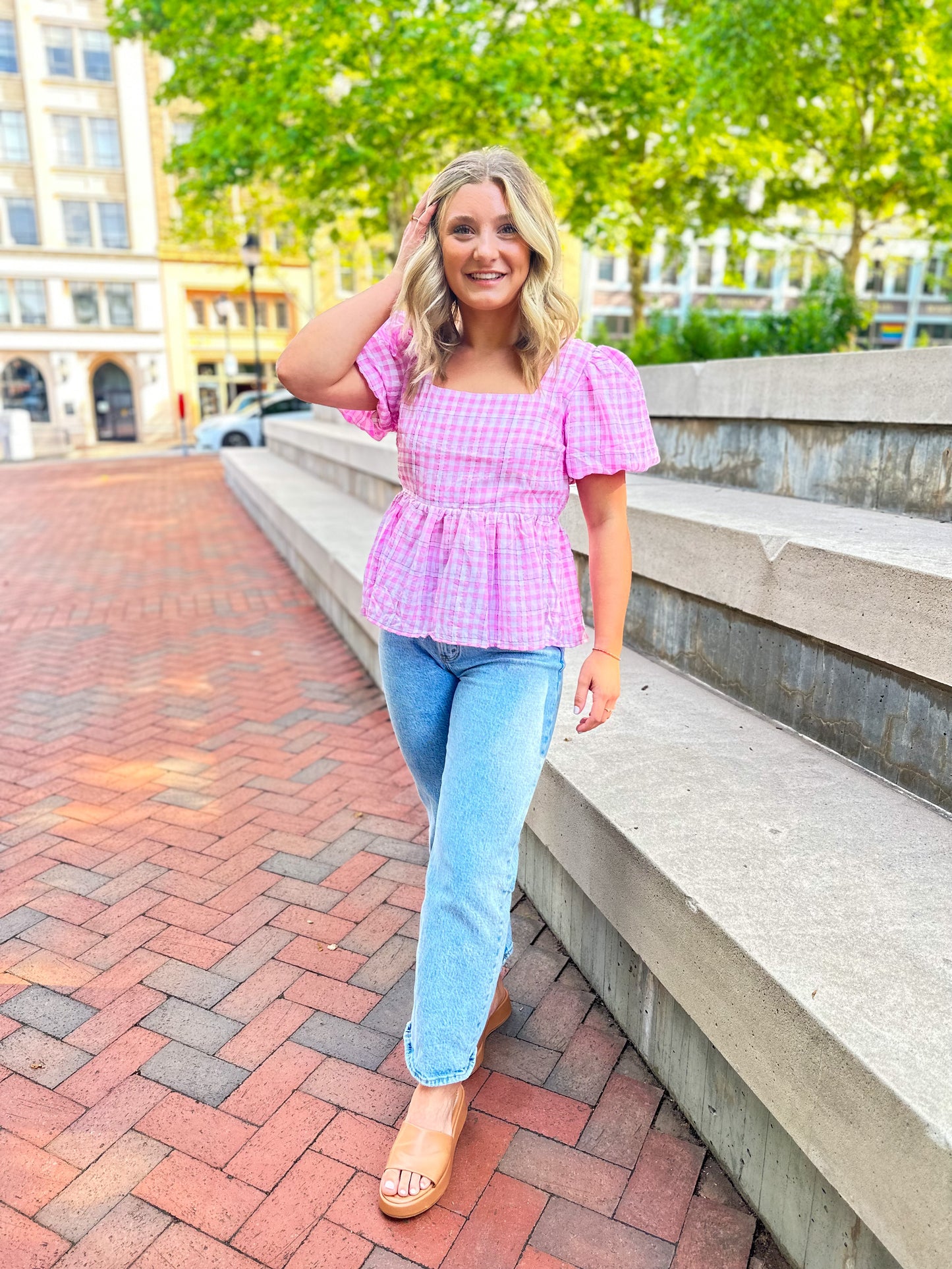 On My Mind Pink Gingham Top