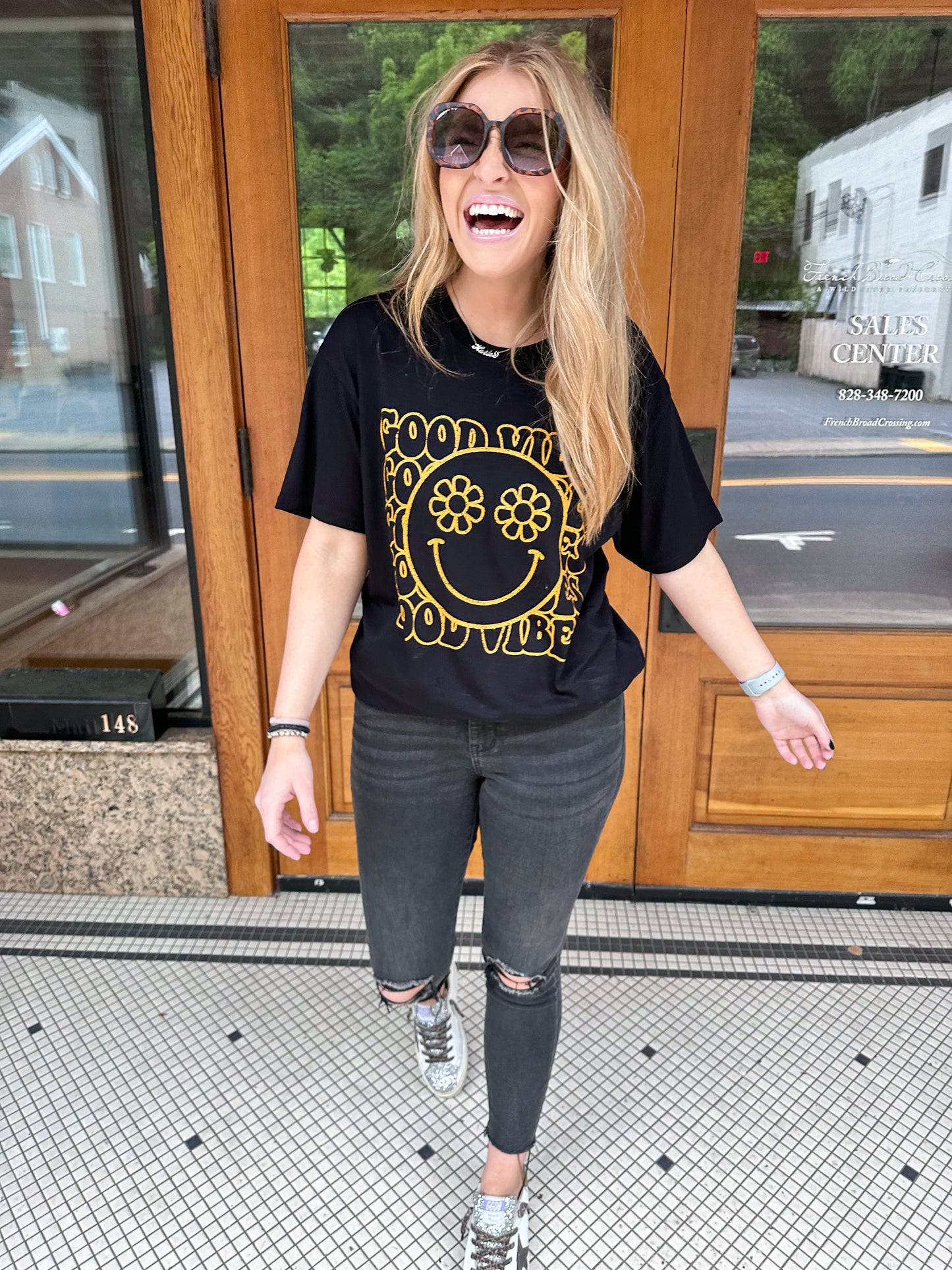 Good Vibes Black Oversized Graphic Tee