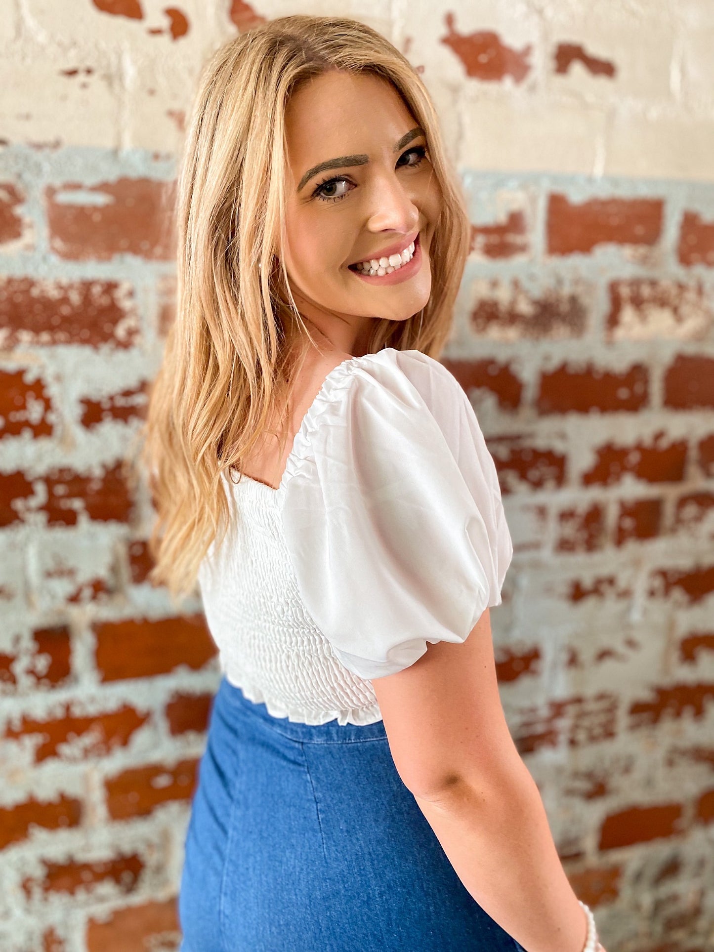Always On My Mind White Smocked Top