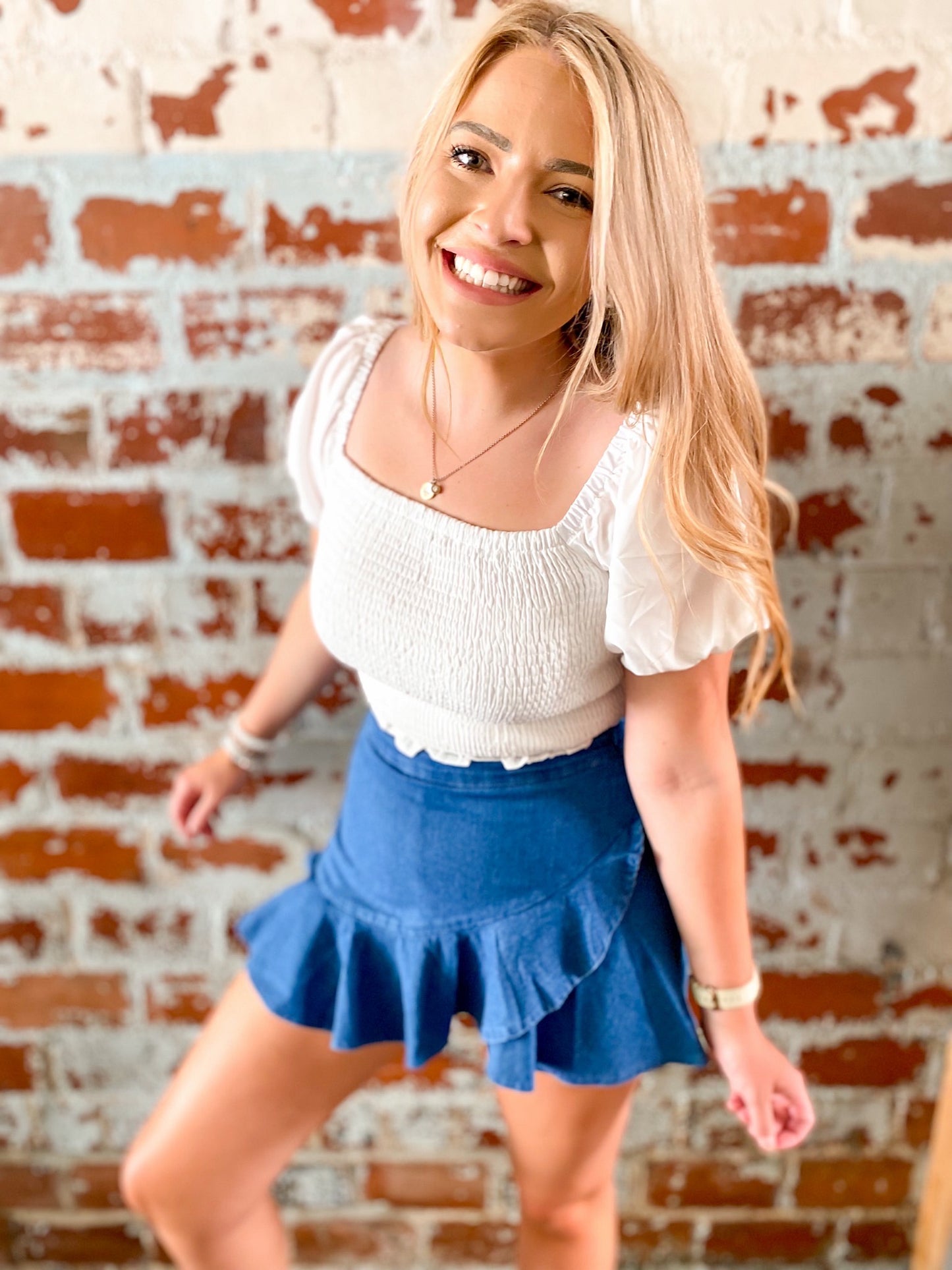 Always On My Mind White Smocked Top