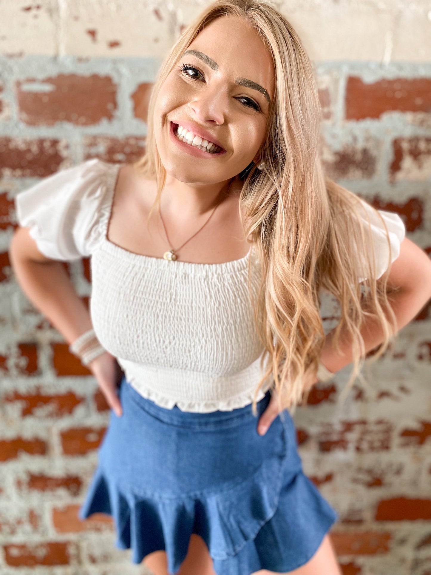 Always On My Mind White Smocked Top