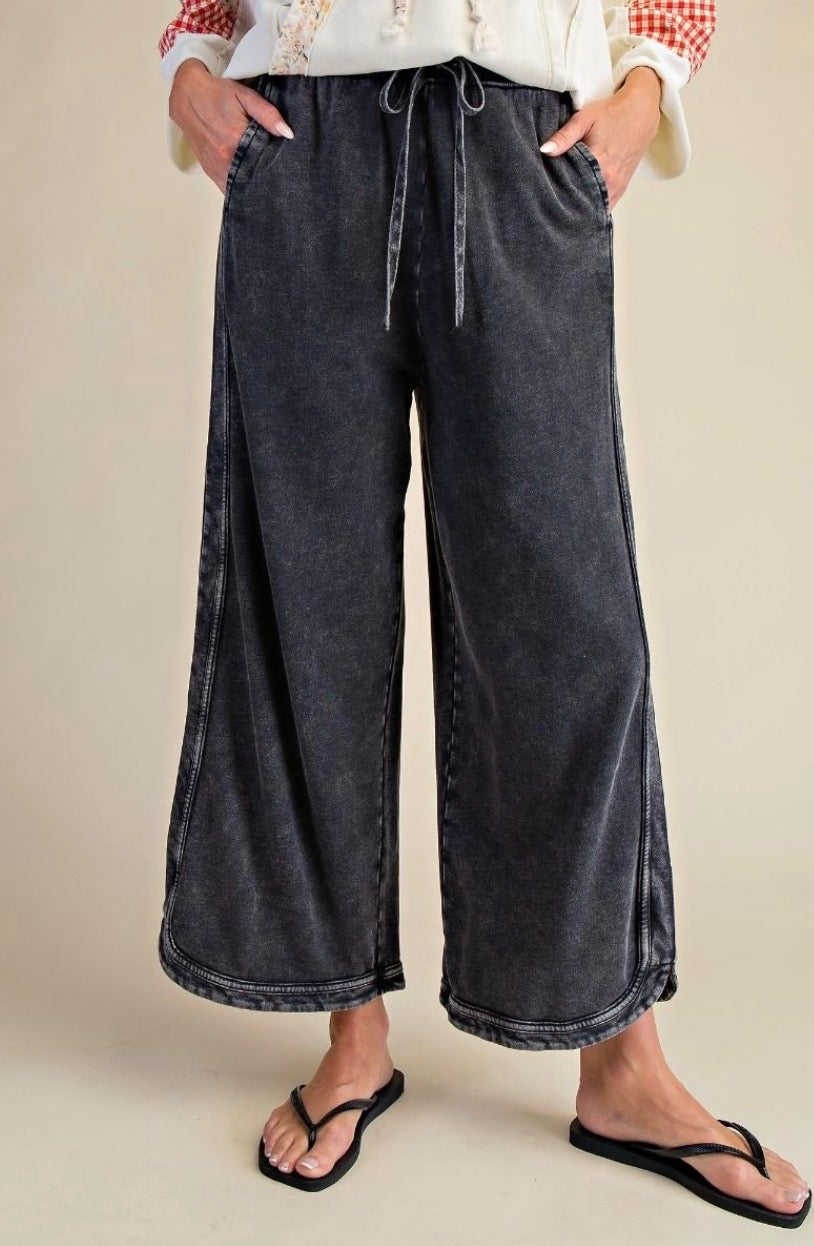 Black Acid Wash Everyday Cotton Pants