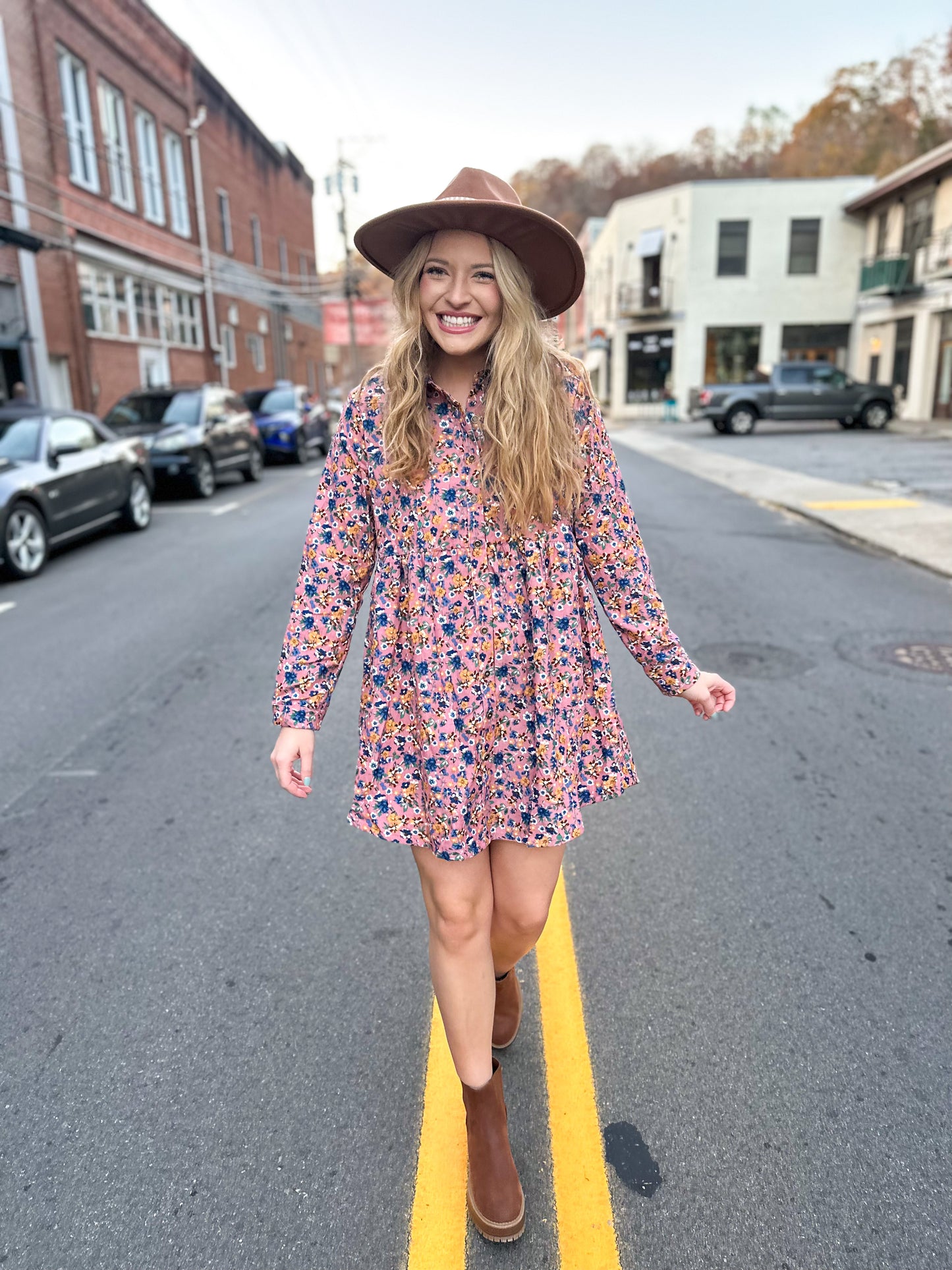 One Way Ticket Pink Button Up Floral Dress