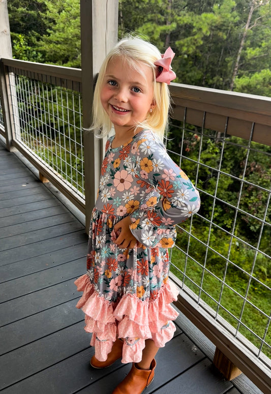 Girls Peach Floral Maxi Dress