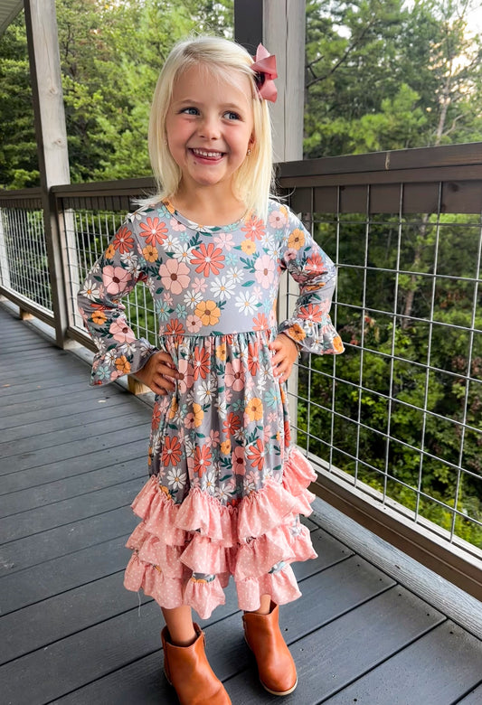 Girls Peach Floral Maxi Dress