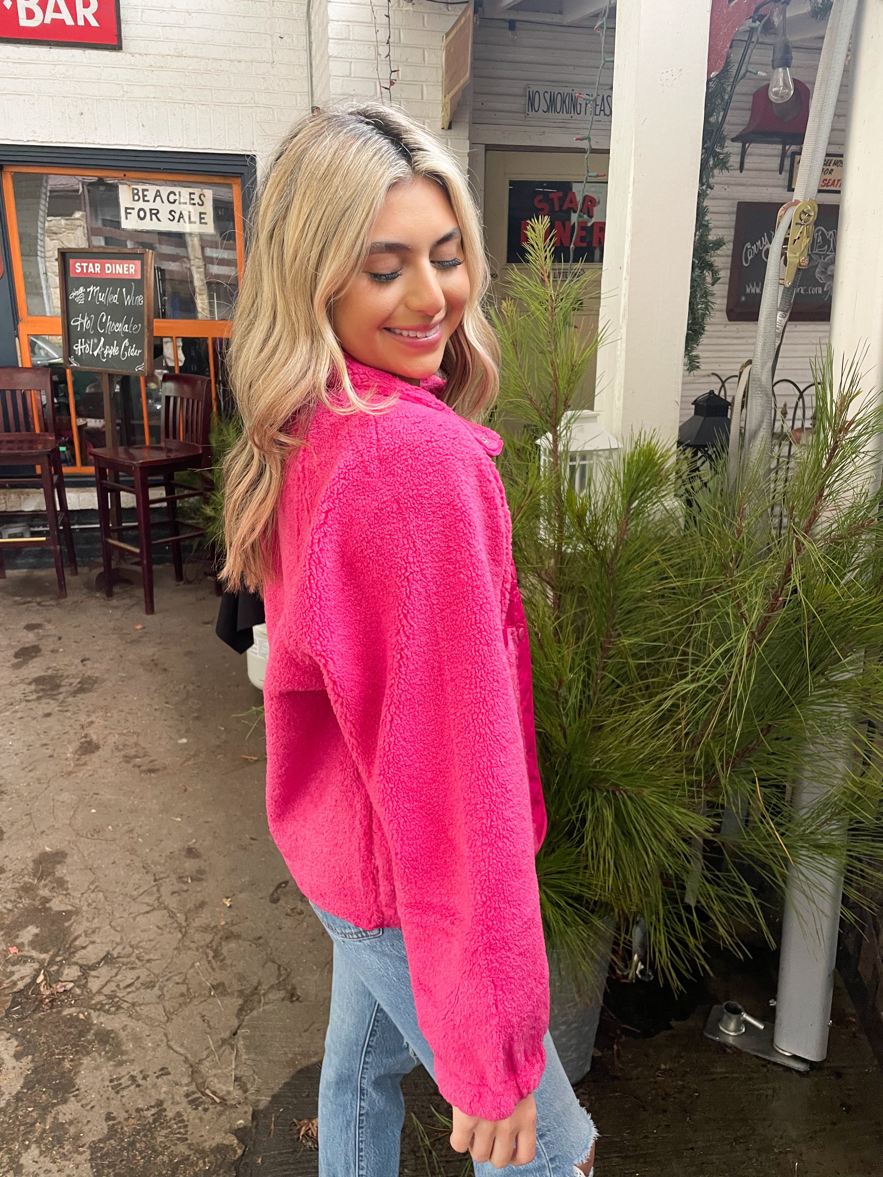 Pink sherpa lined clearance jacket