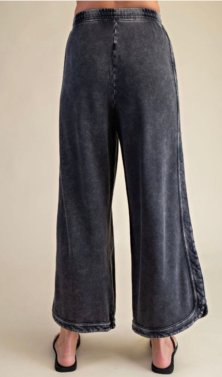 Black Acid Wash Everyday Cotton Pants