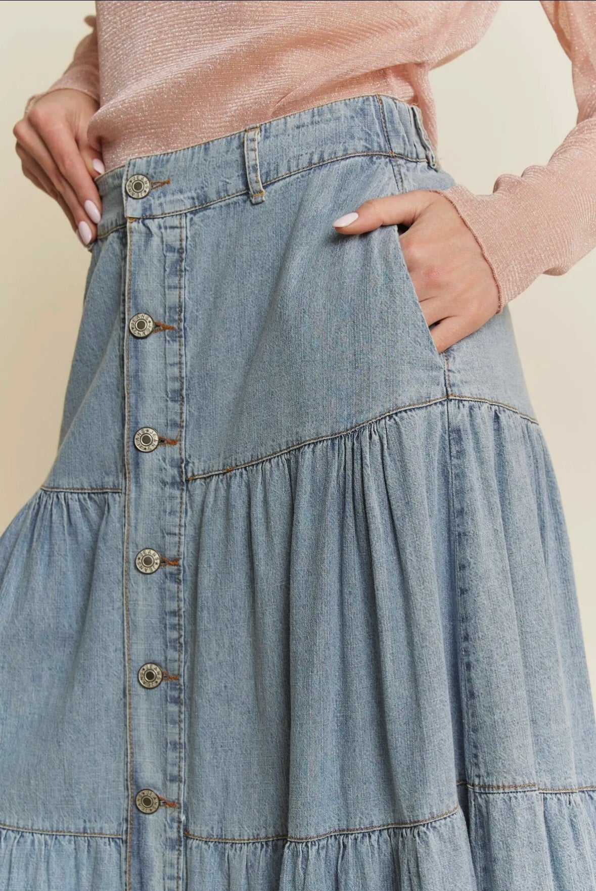 Folklore Tiered Denim Maxi Skirt