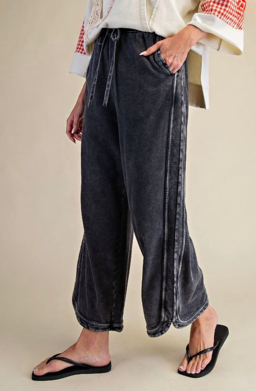 Black Acid Wash Everyday Cotton Pants