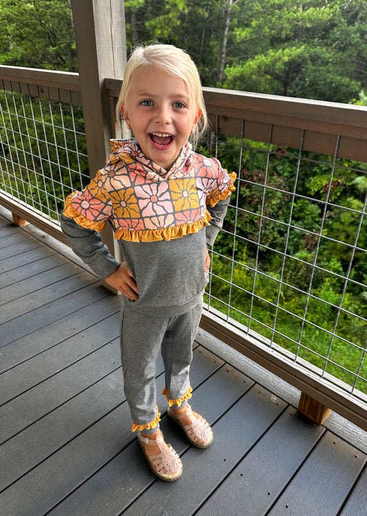 Girls Boho Floral Hoodie Set