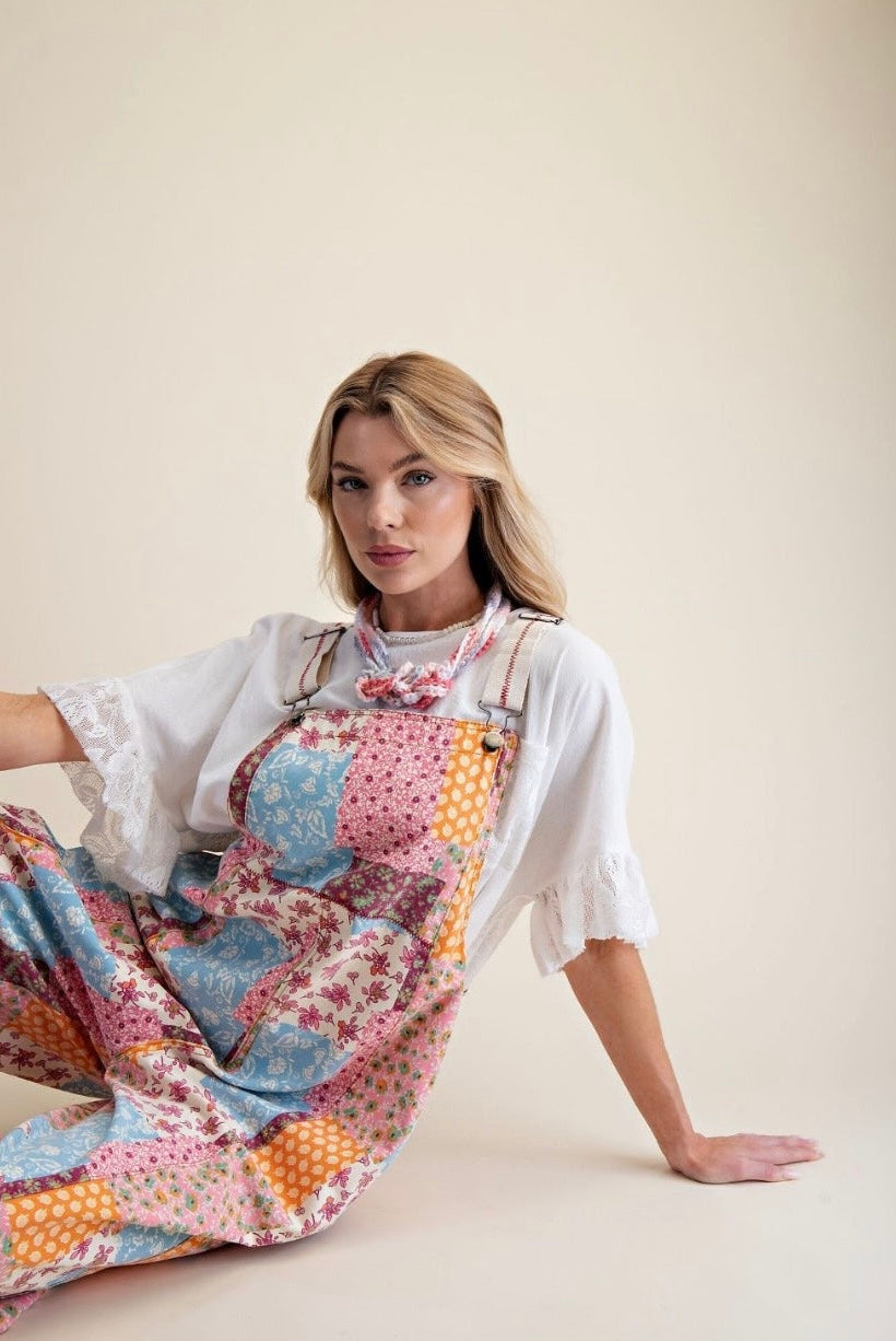 Kaleidoscope Patchwork Wide Leg Overalls￼