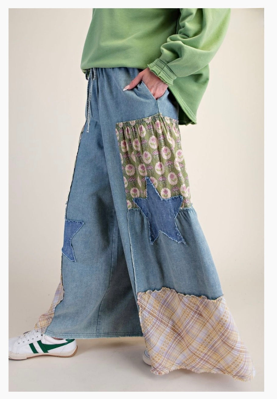 Talk of the Town Denim Patchwork Palazzo Pants