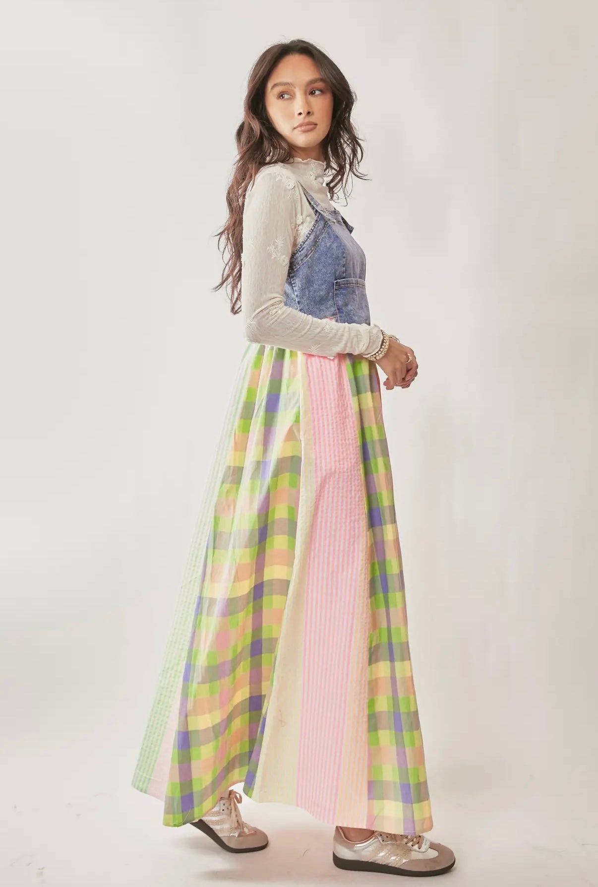 Hello Lovely Pastel Color Block Overall Dress