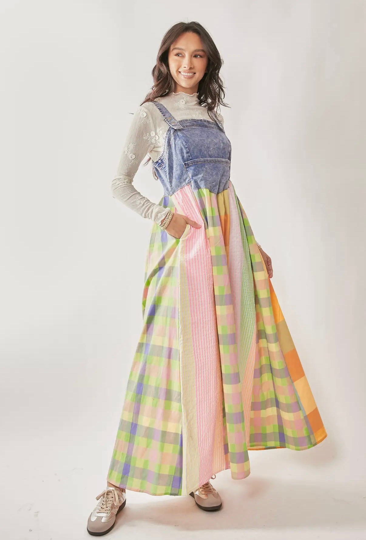 Hello Lovely Pastel Color Block Overall Dress