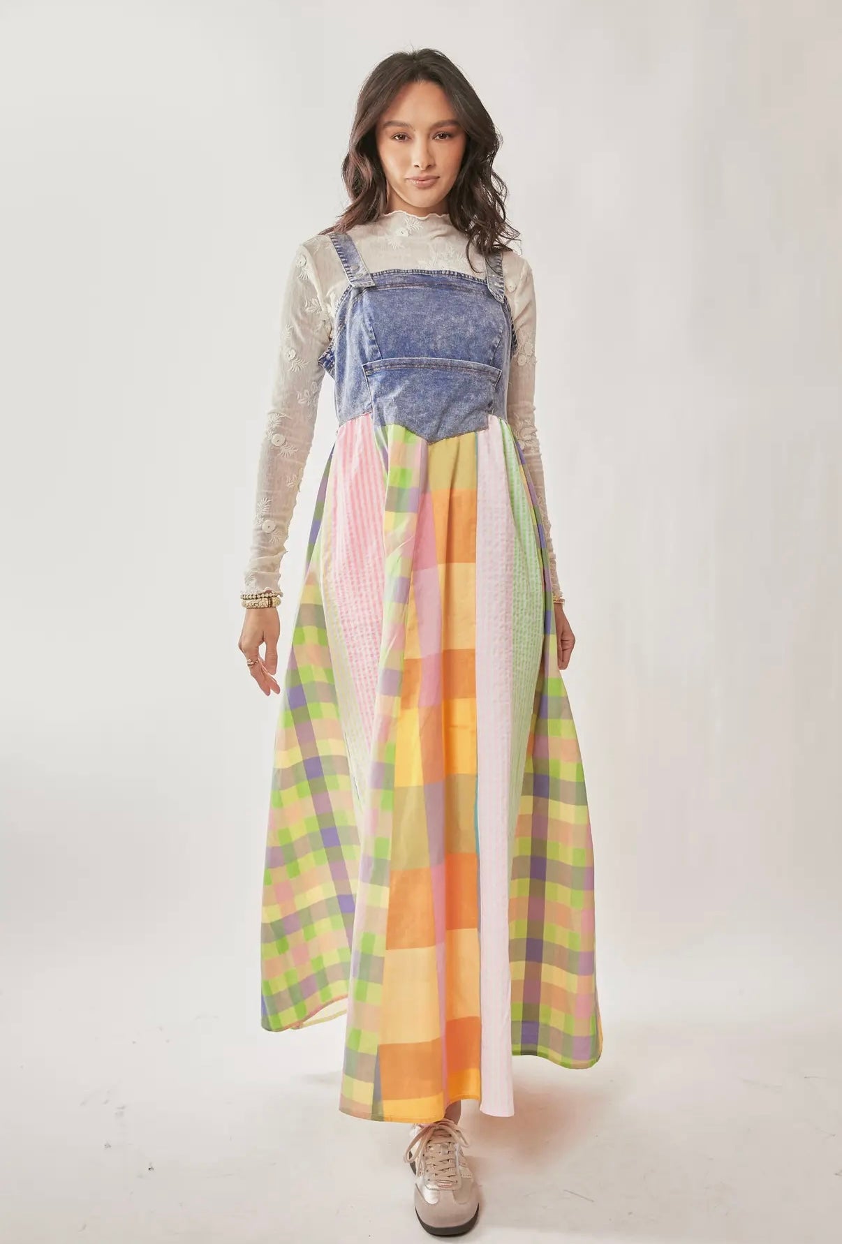 Hello Lovely Pastel Color Block Overall Dress