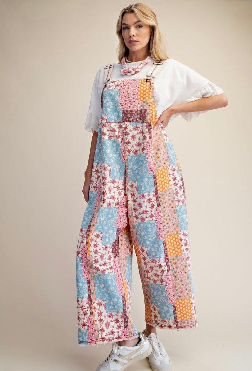 Kaleidoscope Patchwork Wide Leg Overalls￼