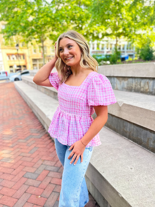 On My Mind Pink Gingham Top