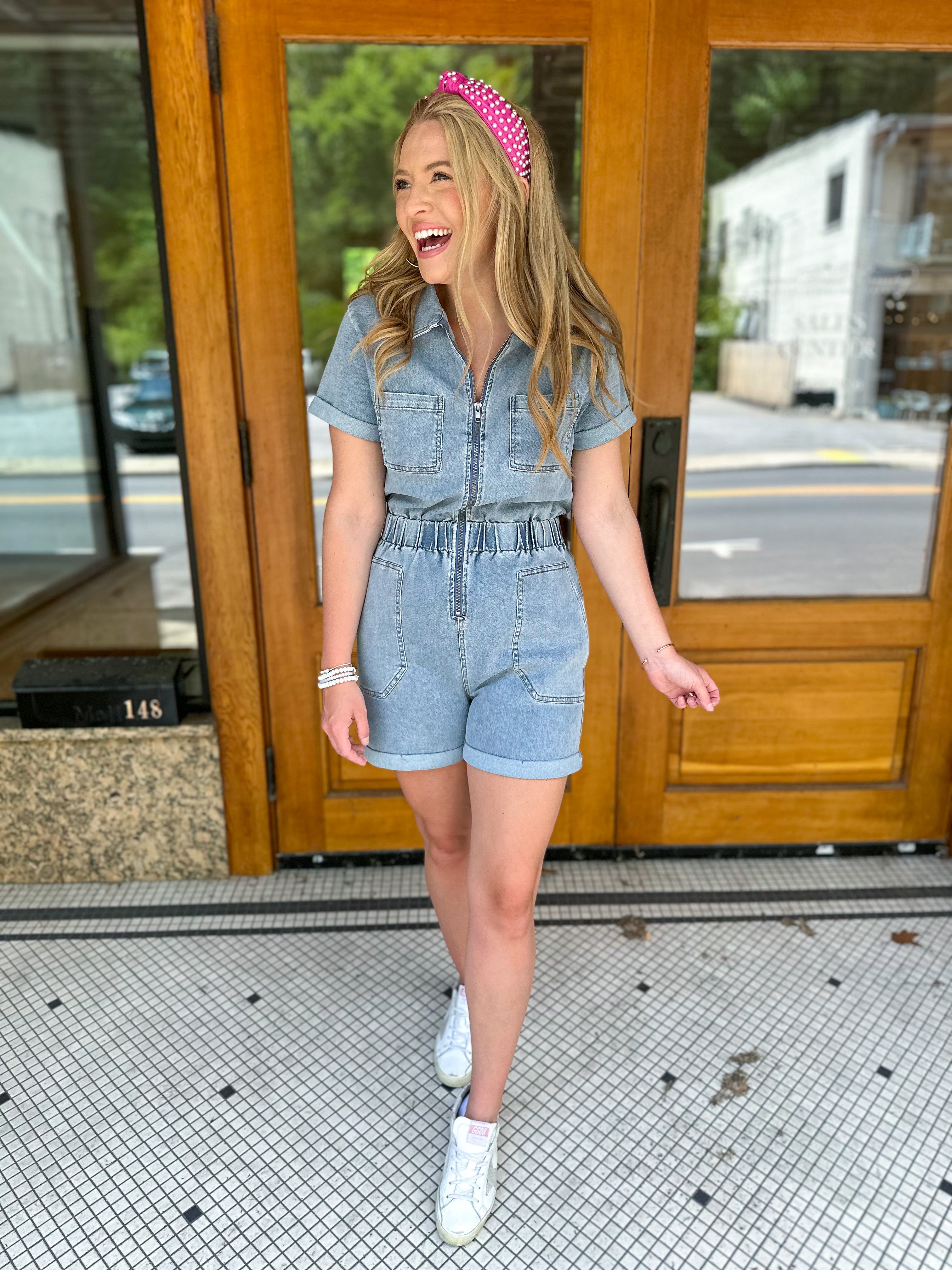 Denim store utility romper